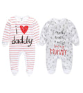 Baby Footed Romper Sleepsuit, 100% Cotton, Long Sleeve, I Love Daddy and I Love Mummy Print, Unisex, 2 Pack