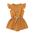 Girls Cotton Flutter Sleeve Romper with Button Front and Drawstring Waist, Textured Fabric