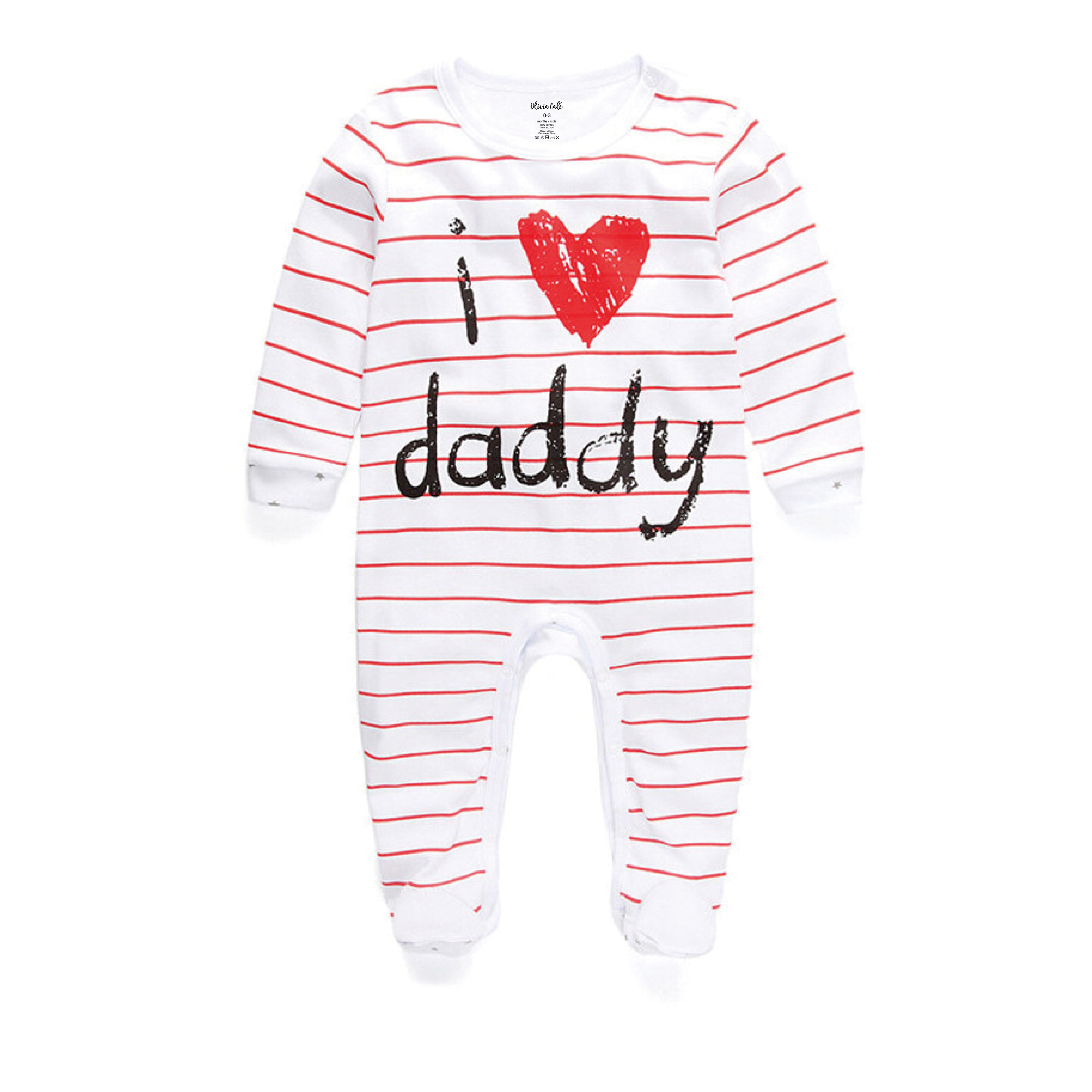 Baby Footed Romper Sleepsuit, 100% Cotton, Long Sleeve, I Love Daddy and I Love Mummy Print, Unisex, 2 Pack