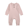 Olivia-Cale Baby Long-Sleeve Ribbed Romper, 100% Cotton, Button-Front with Snap Closures, Pink and Mint