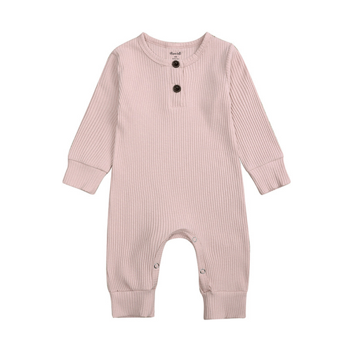 Olivia-Cale Baby Long-Sleeve Ribbed Romper, 100% Cotton, Button-Front with Snap Closures, Pink and Mint